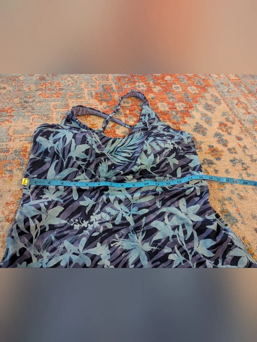 Athleta Women's XL Triangle Printed Tankini Top Tigerlily Blue Floral Strap Back